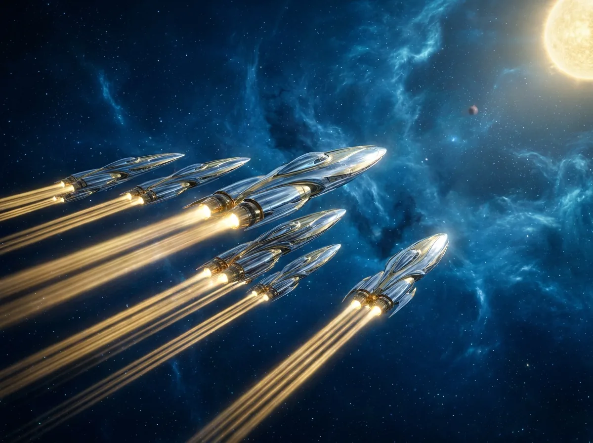 A fleet of starships in formation