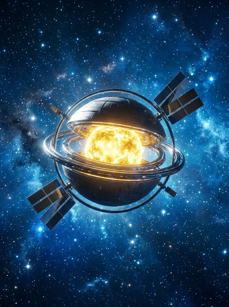 A deep space station with a golden energy core